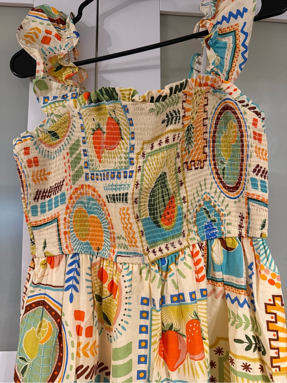 Farm Rio Vibes Printed Sleeveless Sundress in Cream, Green & Orange - Picture 3 of 5
